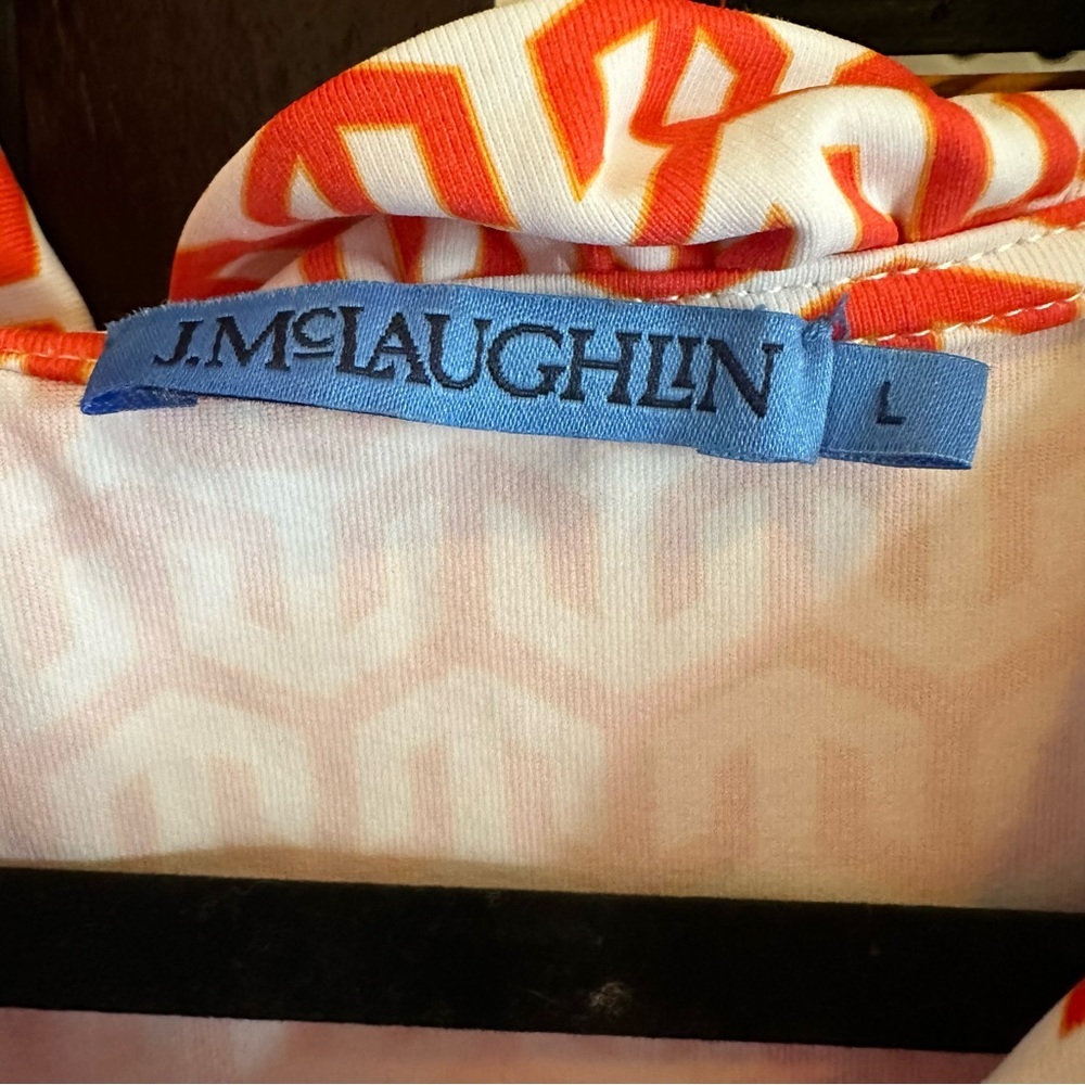 J. McLaughlin Durham Sleeveless Ruffle Top Orange White Print | Sz L - Picture 3 of 4
